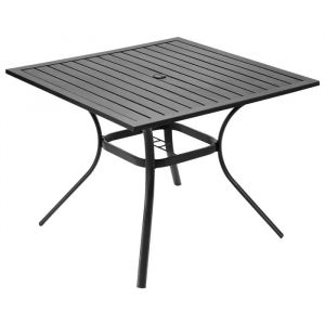 Table De Patio Ext&eacute;rieure 940 Mm-Duoku-Pour 4 Personnes-Table Carr&eacute;e En Acier Et M&eacute;tal Avec Trou Pour Parasol De 38 Mm - Neuf