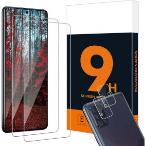 CAUC-Lot de 2 + 2 films de protection d'&eacute;cran en verre blind&eacute; pour Samsung Galaxy A71 5G + verre de protection de duret&eacute; 9H, toucher sensible, couverture 2,5D, haute d&eacute;finition Samsung A71 - Neuf