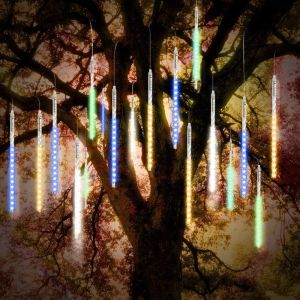 KAL-Lumières De Noël Extérieures, Lumières D'Averse Météorique 30Cm 10 Tubes Spirales 300 Led 3.15M De Longueur Allumée, Lumières D'Icicle Étanches Pour Décoration De Noël En Extérieur, Multicolore - Neuf