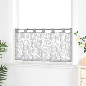Rideau Brise Bise Rideaux Cuisine Voilge avec Passants Motif de Fleurs Gris HxL 45x90cm - Neuf