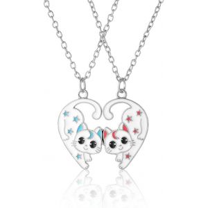 Kal-2pcs Amitié Pendentif Collier Ensemble, Bijoux Collier Pendentif Puzzle Coeur Separable Detachable Chat Acier Inoxydable Amitié Amoureux Couple, Meilleur Ami Cadeau D'anniversaire Collier Bff - Neuf