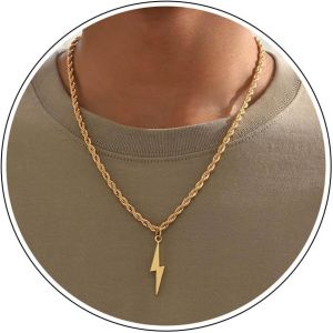 Trahoo-Collier Éclair Collier Pendentif Tonnerre Doré Collier Breloque Éclair Vintage Collier Chaine Corde Collier Chaine Pull Long Bijoux Pour Femmes Hommes - Neuf