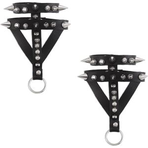 Kal-Bracelet Punk Chaîne Réglable Bracelet Punk Manchette Avec Rivets En Métal Bracelet Anneau Punk Bracelets Rock Bracelets En Cuir Pour Halloween Cosplay Fête Accessoires De Costume - Neuf