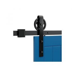 Syst&egrave;me de porte coulissante rail 228 cm quincaillerie en acier au carbone noir kit pour porte style industriel loft - Neuf