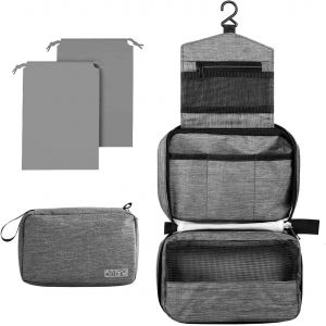 MAA-Trousse de Toilette, Trousse de Toilette Voyage avec Crochets, Trousses Toilette Grande, Pliable Sac de Toilette Imperméable et Suspendu avec 2 Sac à Cordon pour Homme et Femme - Neuf