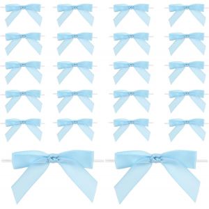Kal-Lot De 50 Petits Noeuds En Ruban De Satin De 7 Cm - Mini Noeuds En Ruban De Satin Pr&eacute;-Nou&eacute; - Mignon - Petit Noeud Pour Cadeau - Pour Bricolage, Couture, Cadeau, Bricolage - Biscuits - Bleu Clair - Neuf