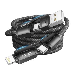 C&acirc;ble Multi Usb, 4 En 1 C&acirc;ble Universel [3m] Multi Usb C&acirc;ble De Chargement En Nylon Avec Usb C/A Vers Lightning Ou Type C Pour Iphone 16/15, Galaxy S24/S23, Huawei, Honor - Noir[Z1999] - Neuf