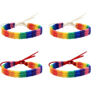 Kal-Tresse Arc-En-Ciel 4pcs, Bracelet Gay Pride, Tresse Arc-En-Ciel R&eacute;glable, Cadeau Gay, Bracelet Lgbt - Neuf