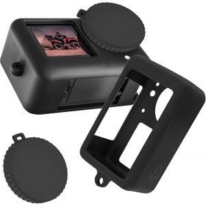 Coque pour DJI Osmo Action 5 Pro Étui de Protection en Silicone Noir Case avec Cache d'objectif en Caoutchouc + Cache d'objectif pour DJI Osmo Action 5 Pro - Neuf