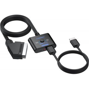 Convertisseur Scart Vers Hdmi 1080p 60hz,Adaptateur Vidéo Avec Câble Scart Intégré 150cm,Compatible Dvd/Vhs/Vcr,Switch 4:3/16:9 Pour Jeux Rétro,Plug & Play,Lecteurs Blu-Ray,Xbox,Ps4 - Neuf