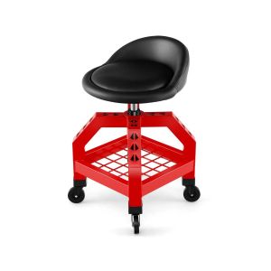 Tabouret de m&eacute;canicien r&eacute;glable 42 x 44 x 67-80 cm avec plateau de rangement ergonomique design moderne en m&eacute;tal rouge Helloshop26 20_0014157 - Neuf