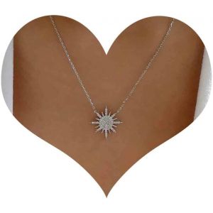 Kal-Collier Pendentif Soleil En Cristal De Bohème Collier Ras Du Cou Argenté Collier Soleil Pavé Cz Collier Chaîne Soleil Levant Strass Bijoux Pour Femmes Et Filles Cadeaux - Neuf