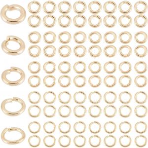 Eryi-250pcs 18k Plaqué Or Anneaux Ouverts, 5 Tailles Anneaux Connecteurs Breloques Doré Petits Bijoux Anneaux Toriques Pour Boucle D'oreille Collier Bracelet Bijoux Porte-Clés, 4/4.5mm - Neuf