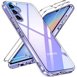 Anti-Jaunissement HD Clair Coque pour Samsung Galaxy A34 5G avec 2 Pi&egrave;ces Verre Tremp&eacute;, [Protection Militaire] Transparente &Eacute;tui de Protection Antichoc Mince Bumper Housse - Neuf
