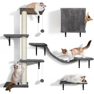 Arbre A Chat Mural, Etagere Parcours Murale Chat, Muraux Confortables En Peluche Avec Griffoir, Ensemble Mur D'escalade Stable Pour Grands Et Petits D'int&eacute;rieur Jusqu'&agrave; 10 Kg,Gris - Neuf