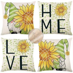 Ensemble De 4 Housses De Coussins D'exterieur A Motif Floral D'automne, 60 Cm X 60 Cm, En Lin Impermeable, Pour Canape (F3) - Neuf