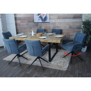 Lot de 6 chaises de salle &agrave; manger HWC-O78, chaise de cuisine, pivotante avec retour automatique, tissu/textile chenille (310 g/m&sup2;) &Ouml;ko-Texgris-bleu - Neuf