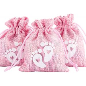 24pcs Sacs de Baptême Sachet Dragée Jute avec Cordon de Serrage Sacs de Cadeau de Naissance pour Fille Anniversaire,Baby Shower Favour - Neuf