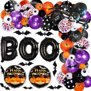 Kit de guirlande de ballons d'Halloween, 121 pièces, noir, orange, violet, confettis - Neuf