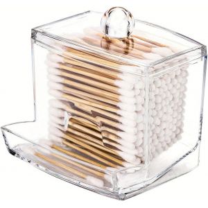 KAL-Boite Coton Tige, Distributeur De Coton, Boite Salle De Bain, Acrylique Rangement Coton Tige Pour Cosmétiques Maquillage Transparent - Neuf