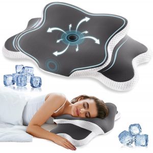 Kalanka-Oreiller Ergonomique Cervical Memory Foam Oreiller Memoire Forme Oreiller Orthop&eacute;dique De Forme Pour Les Dormeurs Sur Le C&ocirc;t&eacute;, Le Dos Et Le Ventre, 65 * 40 * 14/10cm - Neuf