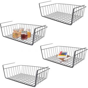 Jexnovashop-Lot De 4 Paniers De Rangement Suspendus En M&eacute;tal Pour Cuisine, Bureau, Garde-Manger, Salle De Bain, Armoire, Noir - Neuf