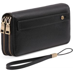 TIANYI-Portefeuille Femme Grand, Porte Feuille Feminin Cuir V&eacute;g&eacute;talien Double Fermeture &agrave; Glissi&egrave;re, RFID Porte chequier, avec Multiples Poches Portefeuilles et Porte-Cartes Idee Cadeau Femmes - Neuf