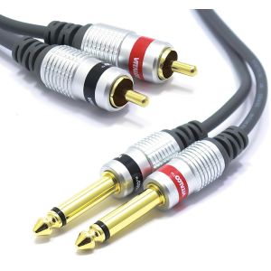 Jack 6.35Mm Vers Rca C&acirc;ble 1.5M Double Cinch M&acirc;le Vers 2X Jack 6.35 Connecteur Adaptateur[Z4038] - Neuf