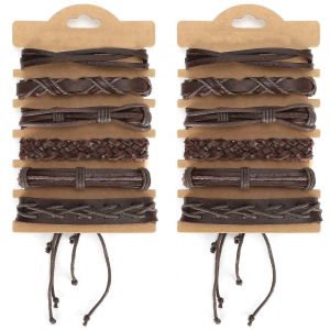 2sets R&eacute;tro Tress&eacute; Bracelet Bande De Poignet Vache Split Cuir Handknitted D&eacute;coration Pour Homme - Neuf