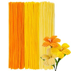 Mevronisshop-300 Pi&egrave;ces Fil Chenille Jaune Pour Loisirs Cr&eacute;atifs, 30cm Long Et 8mm D'&eacute;paisseur, Lot De Cure Pipe Multicolores, 3 Couleurs Pour Fleurs Diy Et D&eacute;coration Festive (D&eacute;grad&eacute; De Jaune) - Neuf