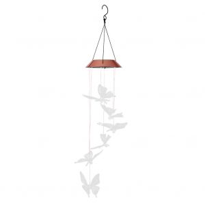 HJLIAN Carillon eolien solaire d'exterieur avec lumiere LED changeante de couleur (papillons transparents) - Neuf