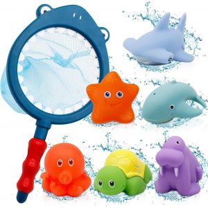 KAL-Jouets De Bain Bébés 7 Pièce Jeux De Bain, Animaux Jouets Flottants, Jouet De Piscine, Salle De Bain Jouets Pour Garcon Fille, Filet Jouet Bain Bébé Pour Bébés Enfant 1 2 3 4 5 Ans - Neuf