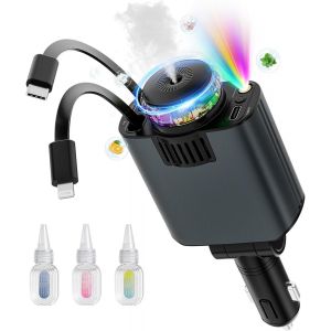 Ofottofo Allume Cigare Usb C Avec Aromathérapie Et Starlight, 5 In 1 Chargeur Voiture Usb C Retractable 66w Rapide Telephone Voiture Pour Iphone 16 15 14 Pro S24 23 22 Android, Gris - Neuf
