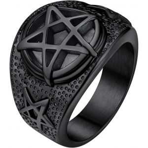 Trahoo-Bague Pentacle Personnalisable Homme Chevalière Pentagramme Acier Inoxydable/Or/Noir Taille 54-69 Bijoux Gothique Biker Punk Hip Hop Pour Ados Garçon Femme (Boîte Cadeau) - Neuf