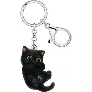 KAL-Porte-Cl&eacute;s En Acrylique Avec Chaton Noir - Cadeau Pour Femme, Fille, Maman, Amoureux Des Chats, Cl&eacute;s De Voiture, Portefeuille, Accessoires - Neuf