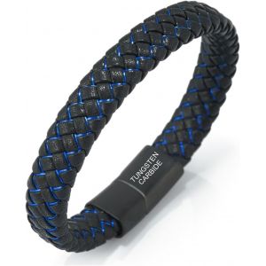 &iquest; Veille De Nuit &iquest; Le Bracelet De L'homme En Cuir V&eacute;ritable Noire Cordon Rouge/Bleu Fermoir Magn&eacute;tique Titane 21.5cm Avec Le Bo&icirc;te-Cadeau Gratuit - Neuf