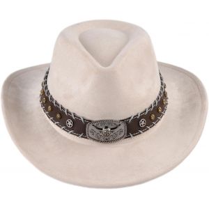 Cauc-Chapeau De Cowboy Western Pour Homme Et Femme - &Eacute;l&eacute;gant Chapeau Panama En Daim - R&eacute;glable - Chapeau De Cowgirl Doux Pour Les Activit&eacute;s De Plein Air Avec Large Bord Blanc - Neuf