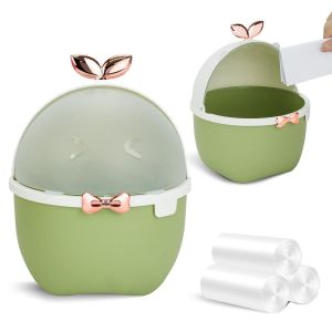 Mini Poubelle De Bureau Avec Couvercle,Mignon Poubelle De Table Et 3 Rouleaux De Sacs Poubelles,Animaux De Dessin Animé Corbeille Papier Pour Wc Enfant Voiture Cuisine,19.5*15*15cm (Vert) - Neuf