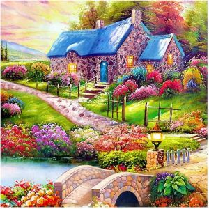 5d Bricolage Diamant Peinture Kit Par Numéro Perceuse Complète Perles Rondes Cristal Strass Image Fournitures Arts Artisanat Mural Autocollant Décor 12x12in Maison De Fleur - Neuf