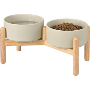 Kalanka-Gamelle En Céramique Pour Chien, Gamelle Surélevée, Gamelle D'eau Avec Support En Bambou Pour Chiens De Taille Moyenne Et Grande (850 Ml, Gris) - Neuf