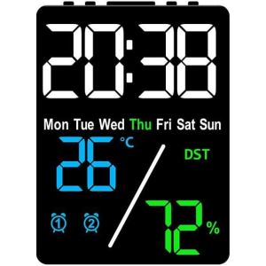 Kal-Réveil Numérique À Grand Affichage Led - Affichage De La Température Et De L'humidité - Luminosité Automatique - Horloge Électronique Pour Bureau À Domicile - Neuf
