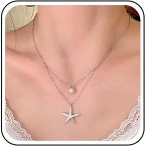 Kales-Collier Ras Du Cou Étoile De Mer En Cristal Argent Cz Collier Pendentif Étoile De Mer Perle Ronde Collier Collier Étoile De Mer Strass Collier Chaîne Vie Marine Bijoux Pour Femmes Cadeaux - Neuf