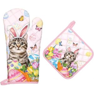 Trahoo-Gants De Four & Maniques P&acirc;ques Chat Lot De 2, 100% Coton Maniques Cuisine Gant Four Anti Chaleur Extra-Longue Pour Barbecue, Cuisine, Griller,Micro-Ondes - Neuf