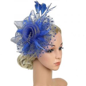 Chapeau Bibi Pour Femme, Bandeau Pour Th&eacute;, Mariage, Cocktail, Fleur, Maille, Plumes, Pince &Agrave; Cheveux (Bleu Fonc&eacute;) - Neuf
