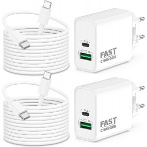 LORANKA-40W Chargeur USB C Rapide + 3M Long USBC C&acirc;ble pour iPhone 17/17 Air/16/16e/15 Pro Max Plus, iPad 11/10eme g&eacute;n&eacute;ration A16, iPad Pro/Air, Accessoires 2-Port (PD-30W, QC-10W) Prise Adaptateur 4 - Neuf