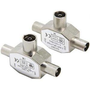 Répartiteur à 2 Sorties Connecteur Coaxial d'antenne TV,Type T/F Distributeur Femelle vers Double Male,Adaptateur Coaxial RF TV Argent 2 PCS - Neuf