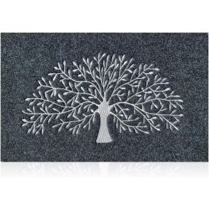 Eryi-Tapis De Porte Intérieur Antidérapant Avec Envers En Caoutchouc Antidérapant Facile À Nettoyer Pour Entrée, Couloir Ou Cuisine Motif Arbre Gris 45x 70 Cm - Neuf