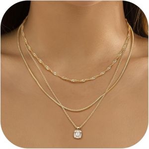 Kal-14k Plaqué Or/Argent Femmes Collier Délicat Cz Empilable Y Collier Mignon Perle Papier Clip Chaîne Pendentif Collier Set - Neuf