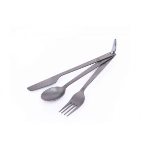 Pièces Pliable De Camping, Set De Couverts: Couteau, Fourchette, Cuillère, Couverts En Titane Avec Crochet, Pour Le Camping, Les Voyages, La Randonnée, Pique-Nique - Neuf