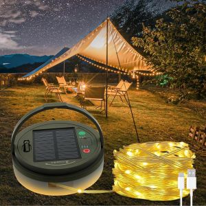 Jgd-Guirlande Lumineuse Solaire De Camping, 10 M, 132 Led, Enroulable, Rechargeable Par Usb, 2 En 1 Guirlande Lumineuse Ext&eacute;rieure Portable Pour Le Camping, La Randonn&eacute;e, Le Jardin - Neuf